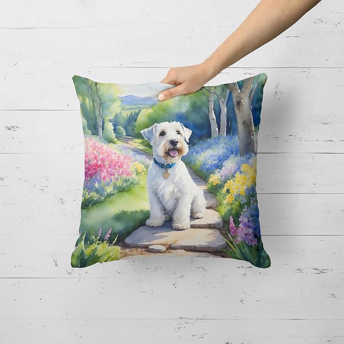 Caroline's Treasures Sealyham Terrier Spring Path Throw Pillow Machine Washable, Indoor Outdoor Decorative Pillow for Couch, Bed or Patio, 18Hx18W