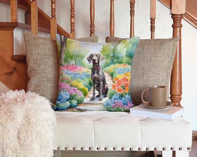 Caroline's Treasures Weimaraner Spring Path Throw Pillow Machine Washable, Indoor Outdoor Decorative Pillow for Couch, Bed or Patio, 14Hx14W