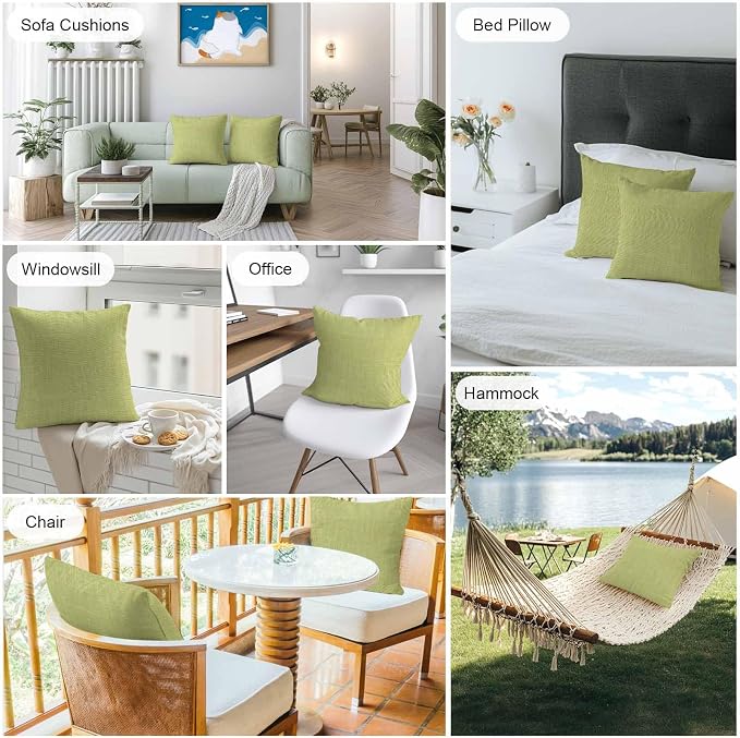 Vandarllin Outdoor Throw Pillows Covers 20x20 inch Set of 2 Waterproof Fruit Green Linen Decorative Zippered Cushion Covers for Patio Furniture, Farmhouse Pure Color Lumbar Pillowcases