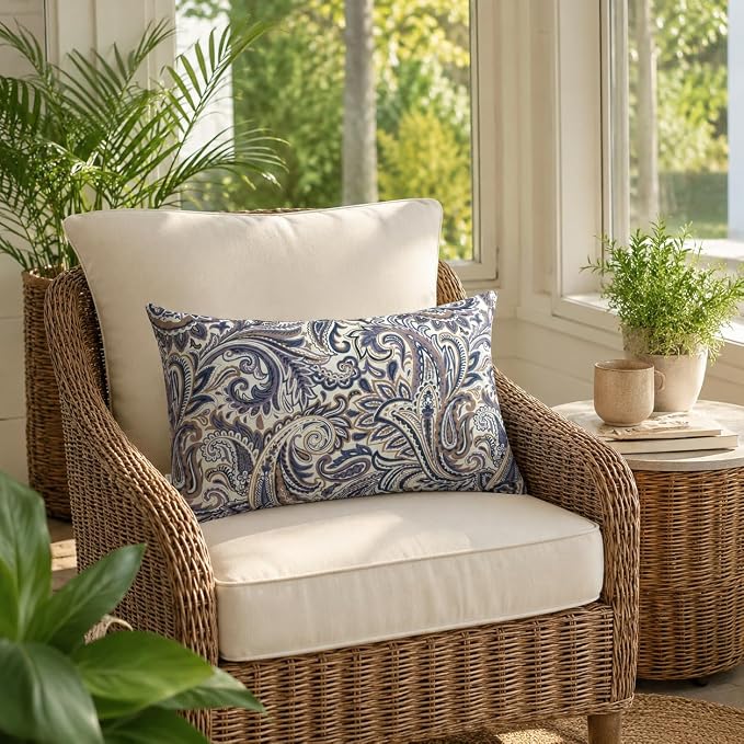 Pack of 2 Patio Lumbar Pillows 12"x20" | Fade Resistant Outdoor Waterproof Lumbar Pillow with Inners Decorative Garden Lumbar Cushions for Home Patio Terrace Sofa