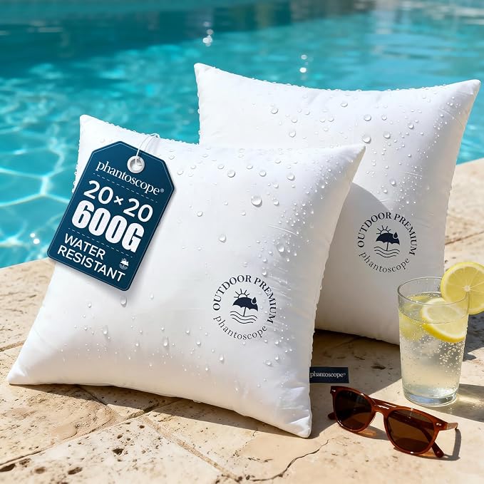 Phantoscope 20x20 Outdoor Pillow Inserts 2 Pack Outdoor Pillows Waterproof | Water Resistant Outdoor Pillows for Patio Porch Furniture Indoor Decorative Throw Pillows Fillers Couch Sham Cushion Stuffer