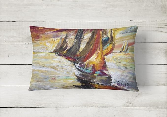 Caroline's Treasures JMK1062PW1216 Red Sails Sailboat Canvas Fabric Decorative Pillow Machine Washable, Indoor Outdoor Decorative Pillow for Couch, Bed or Patio, 12HX16W