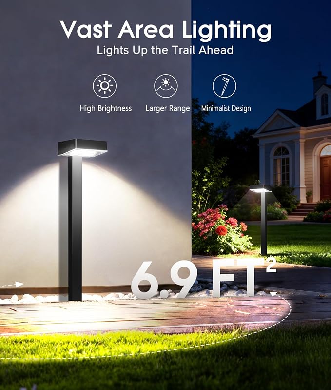 ELECLINK Solar Pathway Lights Outdoor, 6 Pack Garden Lights Solar Powered Path Lights with Larger LED Lens, 2 Light Modes Waterproof Outdoor Solar Light for Yard Driveway Walkway Landscape, Cool White