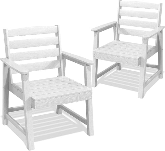 AreShark Patio Dining Chair Set of 2,All Weather HDPE Outdoor Dining Armchairs with Wide Seat and Backrest,Weatherproof Patio Chairs for Garden,Backyard,Deck,White