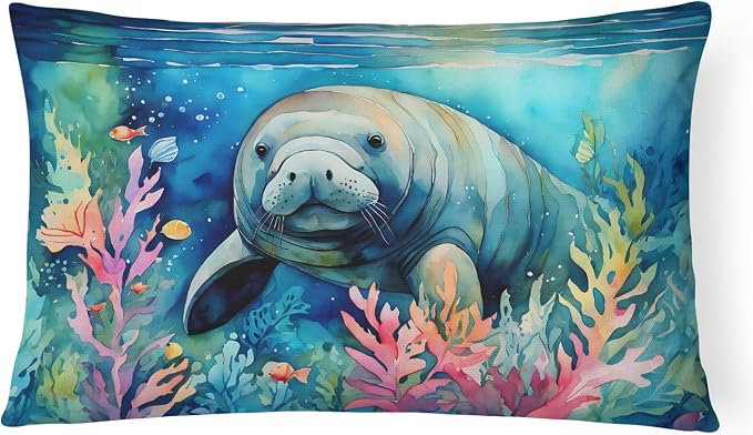 Caroline's Treasures DAC2812PW1216 Manatee Throw Pillow Machine Washable, Indoor Outdoor Decorative Pillow for Couch, Bed or Patio, 12HX16W