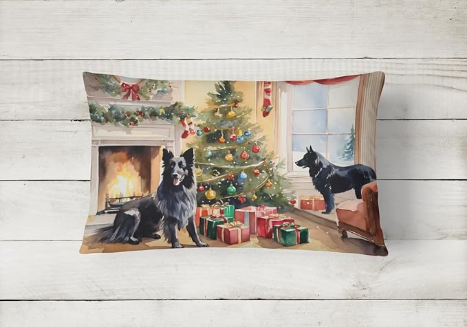 Caroline's Treasures DAC2608PW1216 Belgian Sheepdog Cozy Christmas Throw Pillow Machine Washable, Indoor Outdoor Decorative Pillow for Couch, Bed or Patio, 12HX16W