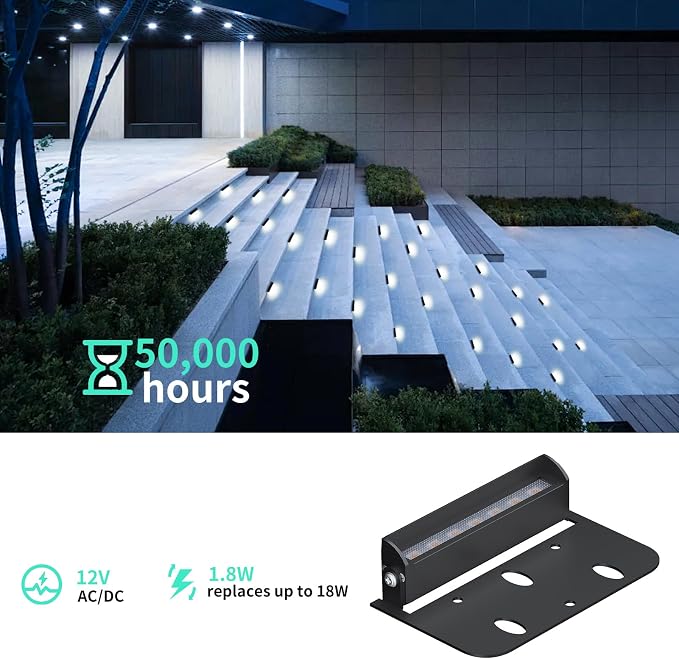 Black 8-Pack 4inch 1.8W 5000K Daylight White Hardscpe Lighting | 12V AC/DC Retaining Wall Lights,Low Voltage Landscape Lighting,Hardscape Paver Light,Outdoor Step Lights