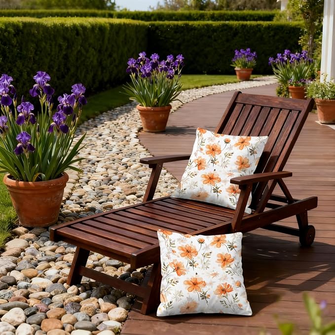 22x22 Inch Outdoor Pillow Covers Set of 2 Waterproof Throw Pillow Covers Decorative Couch Cushion Covers Floral Leaves Square Pillowcases Protectors for Patio Garden Sofa
