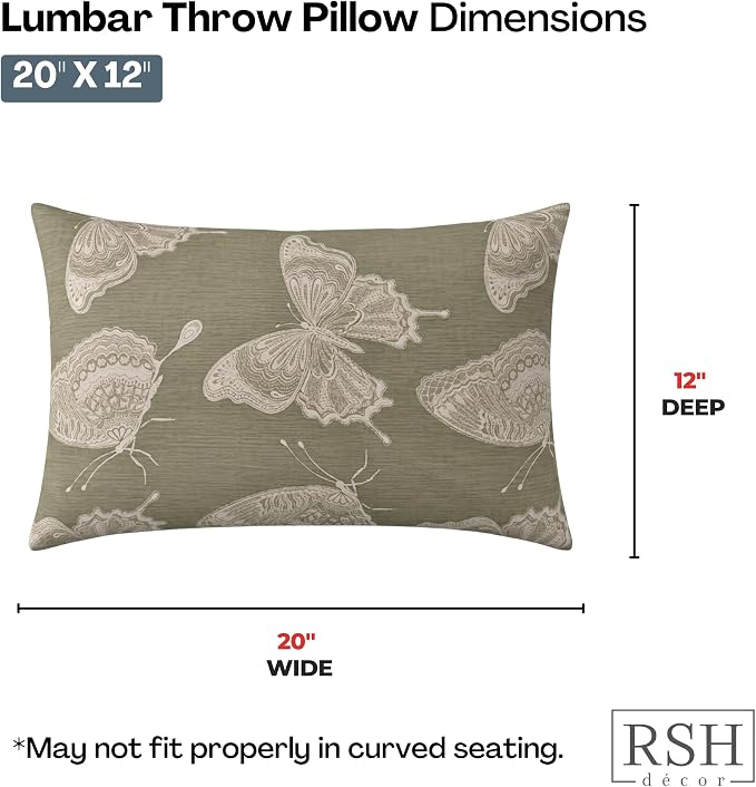 RSH DECOR: Sunbrella Lumbar Throw Pillows Set of 4 | 20" x 12" | Water and Fade-Resistant Performance Fabric | Outdoor Pillow Covers with Down-Alternative Inserts | Made in USA (Farfalla Spring)