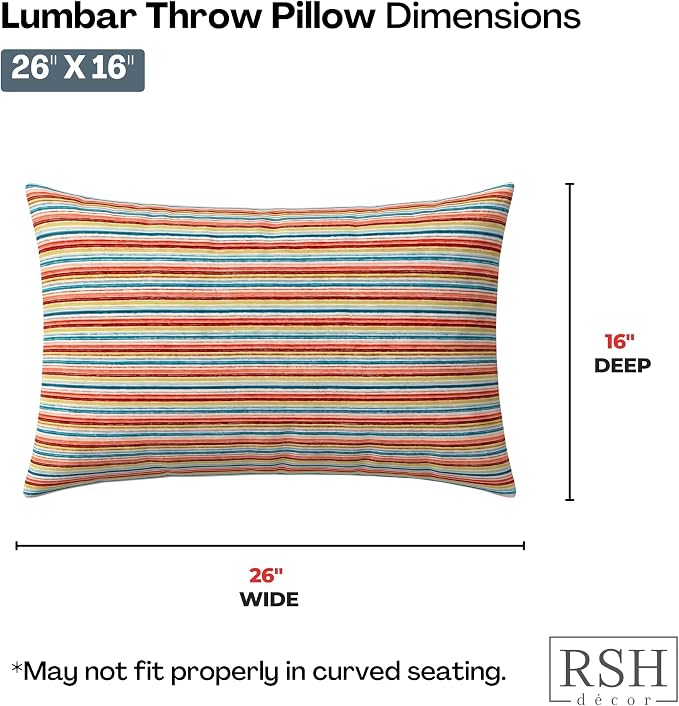 RSH DECOR: Jumbo Lumbar Pillows Set of 2 | 26" x 16" | Water and Fade-Resistant Performance Fabric | Outdoor Pillow Covers with Down-Alternative Inserts | Made in USA (Espy Fresh)