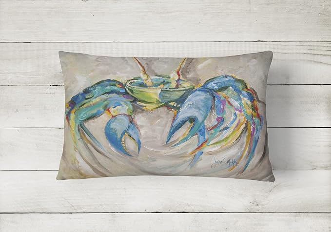 Caroline's Treasures JMK1089PW1216 Blue Crab Canvas Fabric Decorative Pillow Machine Washable, Indoor Outdoor Decorative Pillow for Couch, Bed or Patio, 12HX16W