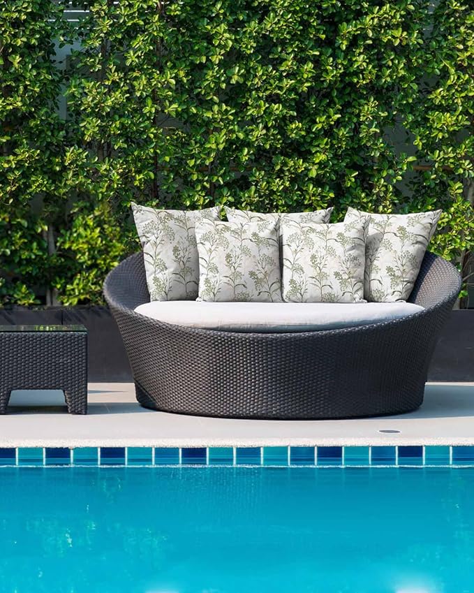 Outdoor Waterproof Throw Pillows Pastoral Sage Green Herbs Plant Patio Pillows Pack of 2,Decorative Pillow Covers with Insert,Pillow Cushion Case for Garden Couch Sofa Botanical Leaf on White
