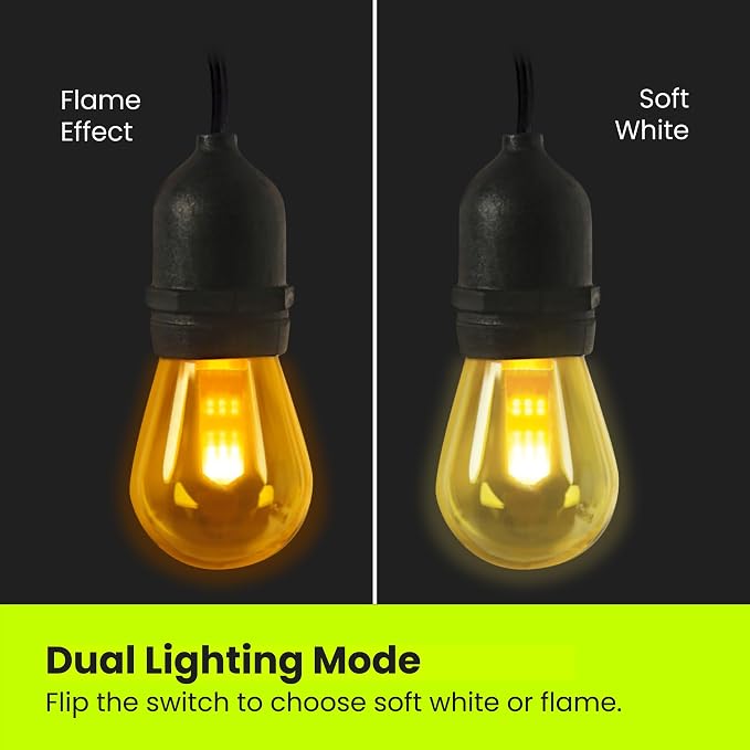 Feit Electric LED String Lights with Flame Bulbs Effect, 12ft Commercial Grade and Shatter Resistant String Lights, 6 Sockets, Linkable, 15,000-Hour Lifetime, SL12-6/FLAME, 7 Bulbs Included