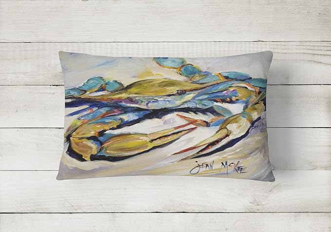 Caroline's Treasures JMK1092PW1216 Blue Crab Canvas Fabric Decorative Pillow Machine Washable, Indoor Outdoor Decorative Pillow for Couch, Bed or Patio, 12HX16W
