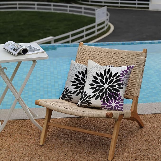 DFXSZ Outdoor Waterproof Pillow Covers 20x20 Set of 2 Black Purple Flower | Spring Summer Waterproof Flower Throw Pillowcases（No Inserts）Outdoor Decor for Patio Funiture Garden Polyester Covers