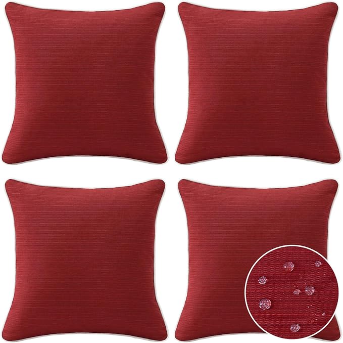 Unimatta Decorative Outdoor Water Repellent Throw Pillows with Inserts, Set of 4, 18" x18" Pillows for Patio, Backyard, Bed, Couch, and Patio Furniture, Red