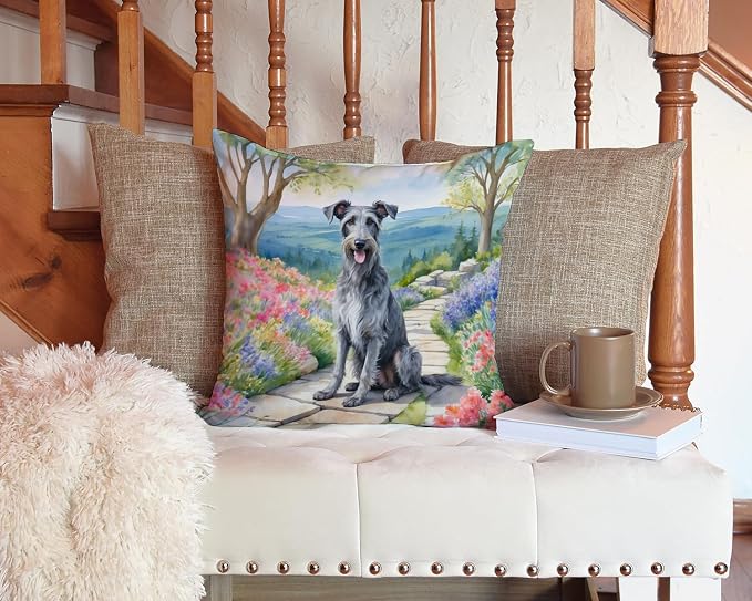 Caroline's Treasures Scottish Deerhound Spring Path Throw Pillow Machine Washable, Indoor Outdoor Decorative Pillow for Couch, Bed or Patio, 14Hx14W