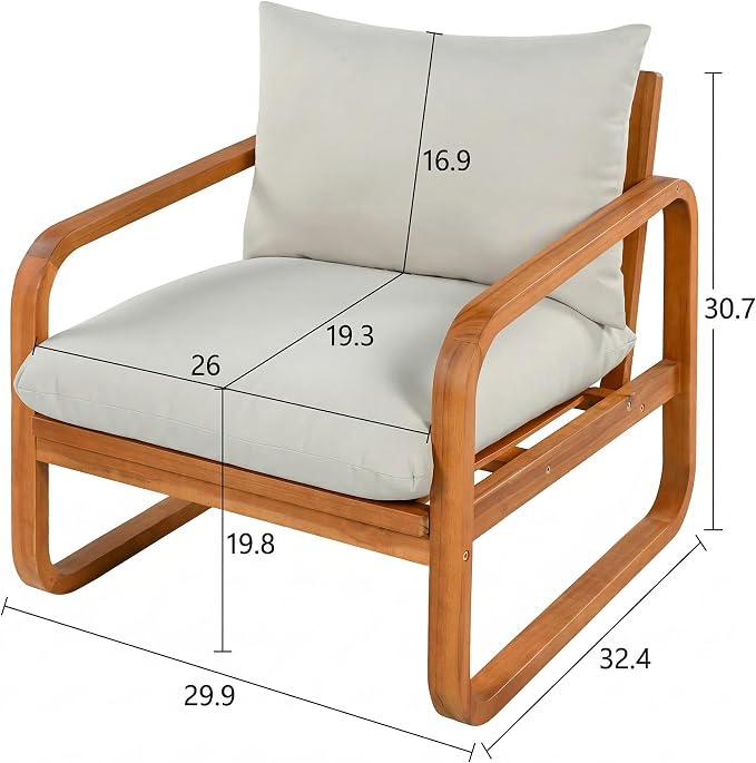 Merax Outdoor 4-Piece Acacia Wood Conversation Set - Patio 2-Seat Loveseat Sofa w/Cushion, 2 Armchair and Square Coffee Table for Backyard, Lawn, Balcony, Beige + Natural