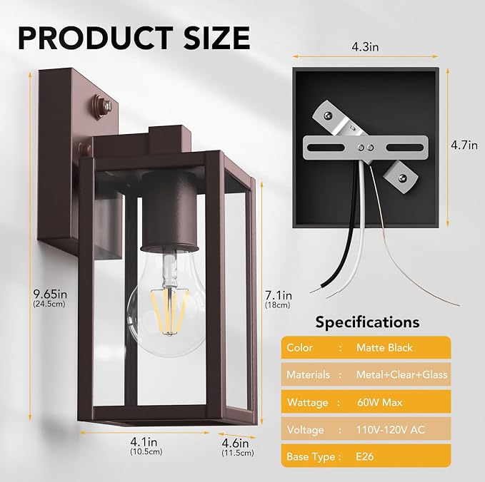 Dusk to Dawn Outdoor Light Fixtures, 2-Pack Sensor Porch Lights, Waterproof Exterior Wall Sconce Lighting Lamp, Waterproof Wall Lantern for House, Doorway, Garage (Oil Rubbed Bronze)