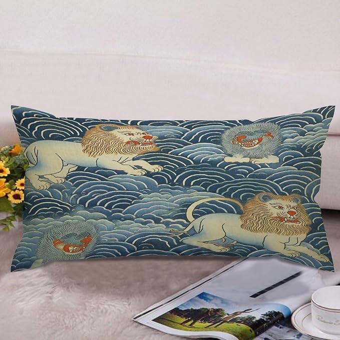 Set of 2 Blue Tibet Tiger Pillow Cases 12x24in Cushion Covers Farmhouse Pillows Covers for Couch Living Room Office Soft Rectangle Accent Pillowcase for Kids