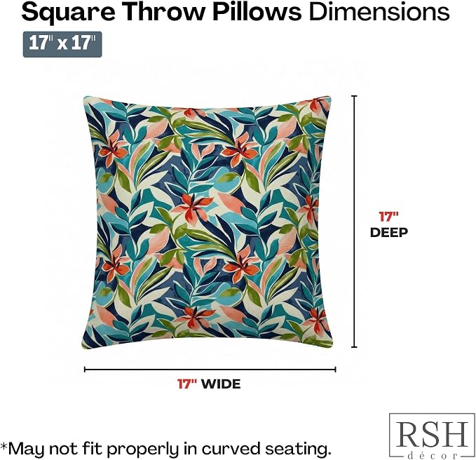 RSH DECOR Square Throw Pillows Set of 4, 17" x 17", Outdoor Pillows Waterproof, Outdoor Pillow Covers, Pillow Covers for Couch, SOMAP Multi, Made in USA
