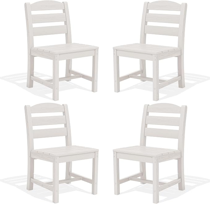 SERWALL Outdoor Armless Dining Chairs Set of 4, All-Weather HDPE Patio Chair with 19.7" Widened Seat, for Backyard, Garden, White