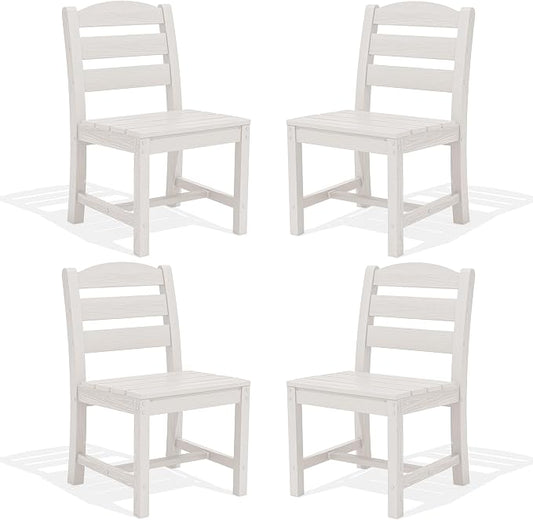 SERWALL Outdoor Armless Dining Chairs Set of 4, All-Weather HDPE Patio Chair with 19.7" Widened Seat, for Backyard, Garden, White