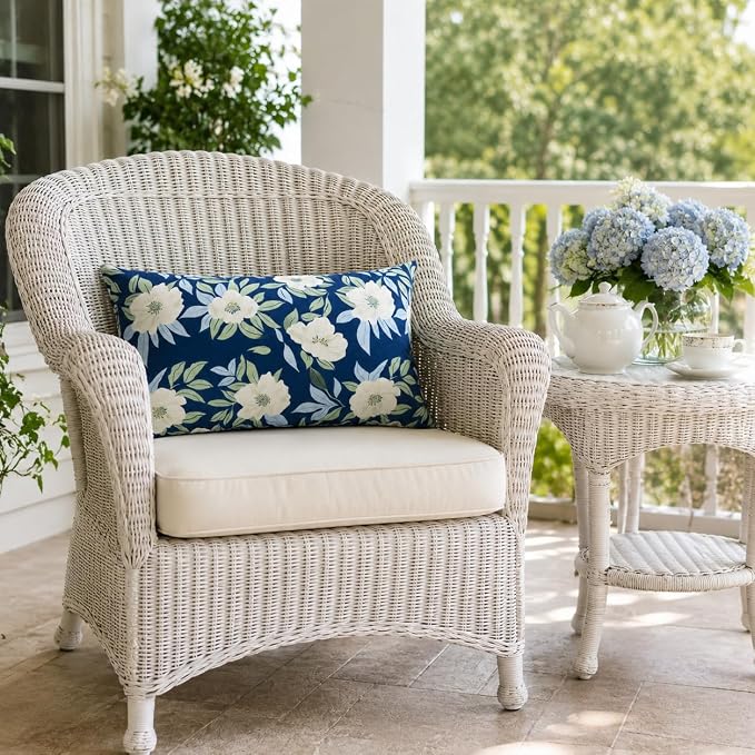 Pack of 2 Patio Lumbar Pillows 12"x20" | Fade Resistant Outdoor Waterproof Lumbar Pillow with Inners Decorative Garden Lumbar Cushions for Home Patio Terrace Sofa
