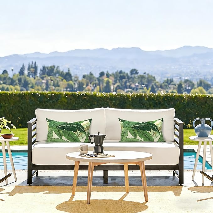 LVTXIII Outdoor Pillow Covers 12x20 Inch Fade Resistant Patio Lumbar Pillow Covers, All Weather Throw Cushion Cases for Sofa Couch Decoration, Swaying Palms Green