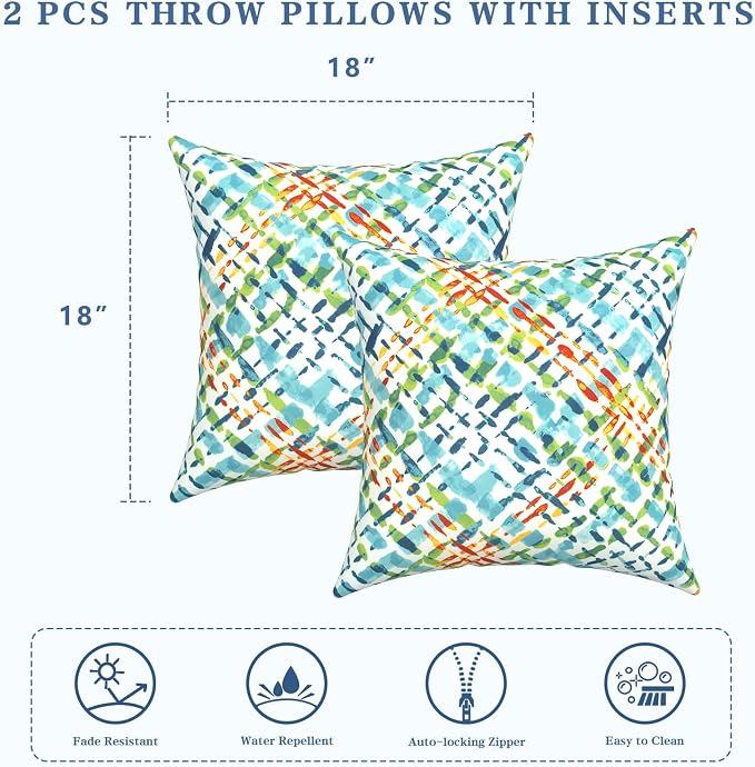 LVTXIII Outdoor/Indoor Throw Pillows, Decorative Throw Pillows with Inserts, 18"x18" Square Pillows for Bed, Couch, Sofa and Patio Furniture, Set of 2, Acapa Opal Geometric