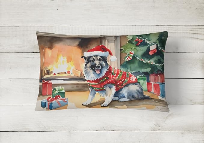 Caroline's Treasures DAC2713PW1216 Norwegian Elkhound Cozy Christmas Throw Pillow Machine Washable, Indoor Outdoor Decorative Pillow for Couch, Bed or Patio, 12HX16W