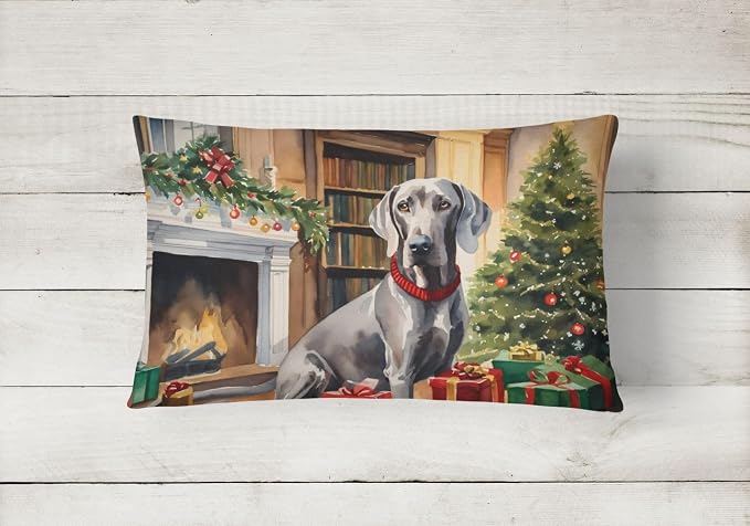 Caroline's Treasures DAC2759PW1216 Weimaraner Cozy Christmas Throw Pillow Machine Washable, Indoor Outdoor Decorative Pillow for Couch, Bed or Patio, 12HX16W