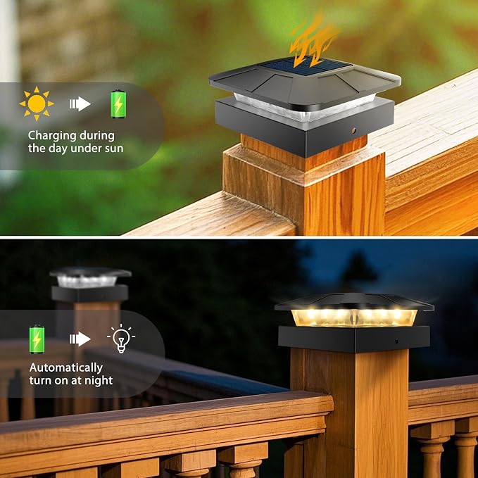 20 Packs 4x4 Post Solar Lights 3 Lighting Modes, Black Solar Powered Cap Lights Fits 4×4/3.5×3.5 Wood/Vinyl Posts, Waterproof Post Top Light Outdoor for Fence Deck Mailbox Porch Railing