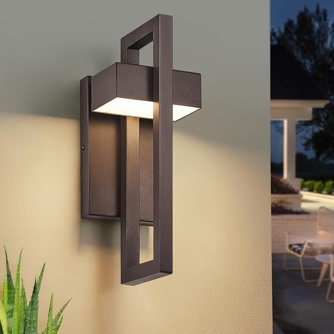Modern LED Outdoor Wall Sconce Brown Outdoor Lights for House, 13.7'' LED Exterior Lighting Fixtures Outside Wall Mount Lights for Front Porch Hallway, Warm White 3000K, 1 Pack