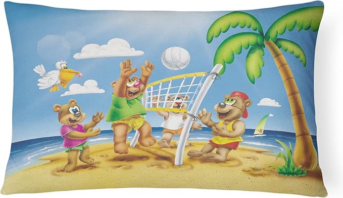 Caroline's Treasures APH0373PW1216 Bears Playing Volleyball Canvas Fabric Decorative Pillow Machine Washable, Indoor Outdoor Decorative Pillow for Couch, Bed or Patio, 12HX16W