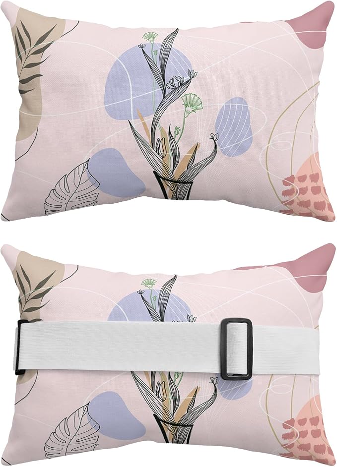 Outdoor Pillows Covers with Inserts Boho Abstract Minimalist Leaves Plants Pink Waterproof Recliner Pillow with Adjustable Strap Throw Pillows for Patio Furniture Pool Lounge Chair, 11x16 inch, 2PCS