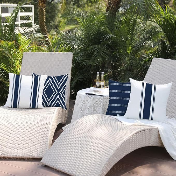 DFXSZ Outdoor Navy Blue Waterproof Geometry Pillow Covers 20x20 Set of 4 | Spring Summer Waterproof Modern Throw Pillowcases（No Inserts） Outdoor Decor for Patio Funiture Garden Polyester Covers