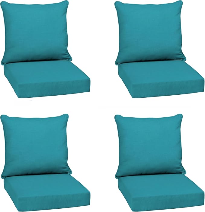 Arden Outdoor Deep Seat Cushion Set, 4-Pack, 24x24, Lake Blue | Outdoor Sofa, Couch, Conversation Set, Weather-Proof, Rain-Proof, Fade Resistant for Chair, Mold and Mildew Resistant