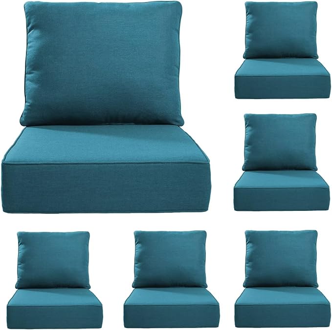 Luxury 24*24*6in Outdoor Patio Cushions, 6 Pieces Malachite Outdoor Cushion | 6in Outdoor Patio Cushions, Water-Resistant, Reversible, Removable Cover, for Patio Chairs Sofa Couch Loveseat