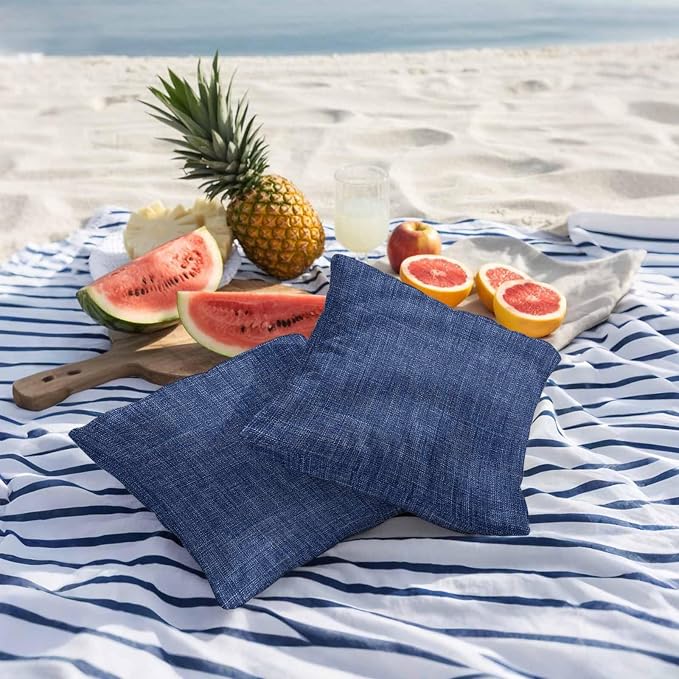 Outdoor Waterproof Throw Pillow Covers Set of 2 Navy Blue Linen Pillowcases 20x20 Inches Farmhouse Pure Color Decorative Pillows Cushion Case Patio Pillows for Couch Bed Chair Garden