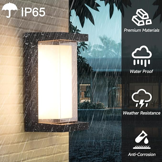 2 Pack 24W Outdoor Wall Lights Exterior/Interior LED 3-Color Adjustable 2100LM Sconces Lights IP65 Waterproof Modern Outdoor Patio Lighting Fixtures Aluminum Wall Lights Compatible with Dimmers