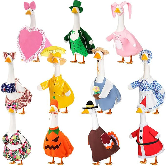 11 Set Holiday Porch Goose Outfits All Seasons Goose Clothes Umbrella Easter Statue Costume for Patio Lawn Outdoor
