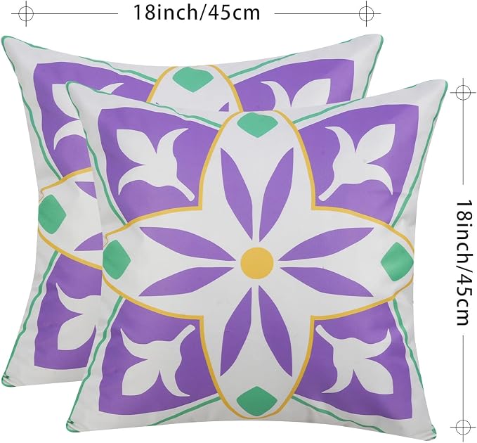 Pyonic Purple Outdoor Pillows Waterproof Throw Pillow Covers Set of 4 Floral Printed and Boho Farmhouse Outdoor Pillow Covers for Patio Funiture Garden 18x18 Inch
