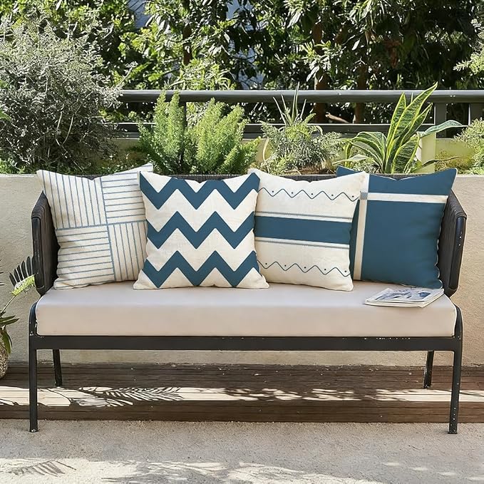 RABUSOFA Outdoor Pillow Covers Waterproof 20x20 Set of 4 Blue Modern Decor | Chevron Zigzag,Not Insert,Waterproof Fabric,Machine Washable,Invisible Zipper,Decoration for Patio Furniture Sunbrella Couch