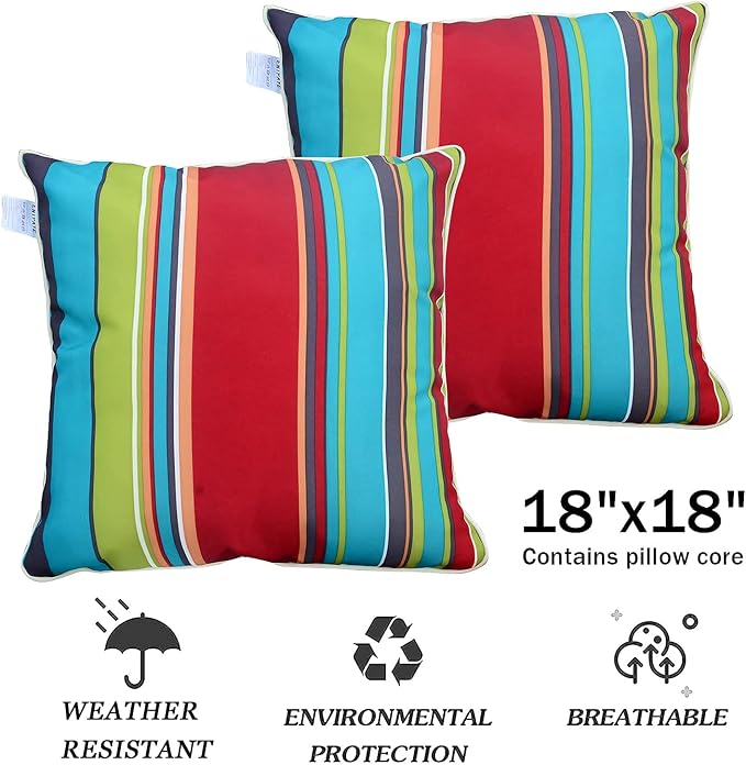 Enipate Inserts Included Outdoor Throw Pillows, Pack of 2 Striped Water Resistance Stuffed Pillows for Patio Furniture Decor 18x18 in
