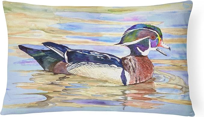 Caroline's Treasures 8831PW1216 Wood Duck Canvas Fabric Decorative Pillow Machine Washable, Indoor Outdoor Decorative Pillow for Couch, Bed or Patio, 12HX16W