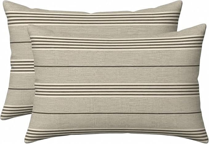 RSH DECOR: Sunbrella Lumbar Throw Pillows Set of 2 | 20" x 12" | Water and Fade-Resistant Performance Fabric | Outdoor Pillow Covers with Down-Alternative Inserts | Made in USA (Hansen Smoke)