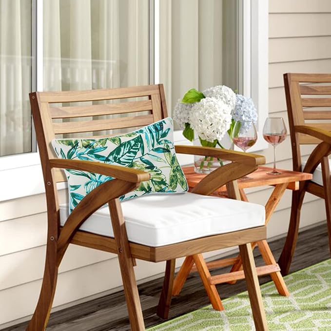 Water Resistant Outdoor Lumbar Pillows for Patio Furniture,12x20 Inch Decorative Pillows Set of 2 with Insert,Hidden Zipper Headrests for Sofa Couch Chair(Palm Leaf)