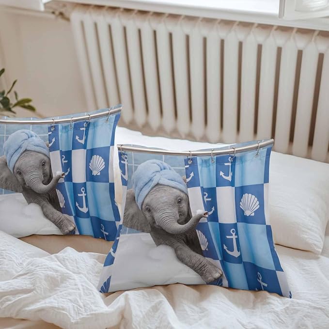 Bathing Elephant Waterproof Outdoor Pillow Covers Set of 2 Home Decor, Funny Animal Showering Pillowcase Patio Pillow Covers for Couch Bench Patio Furniture Garden 26x26in