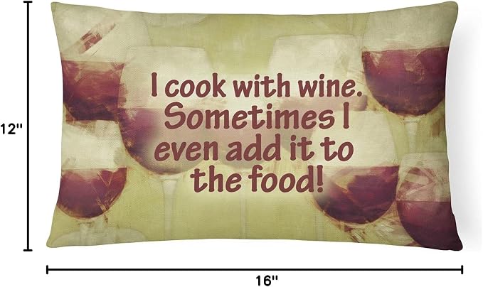 Caroline's Treasures SB3069PW1216 I Cook with Wine Canvas Fabric Decorative Pillow Machine Washable, Indoor Outdoor Decorative Pillow for Couch, Bed or Patio, 12HX16W